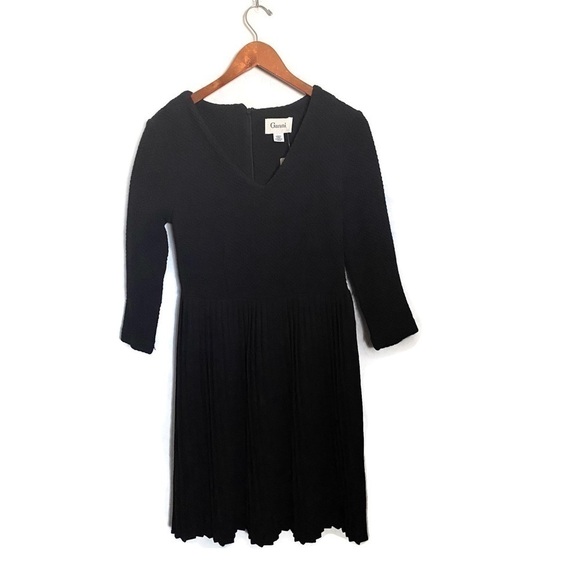 NWT Anthro/ Ganni Black Pleated CrossKnit Dress - Picture 3 of 7